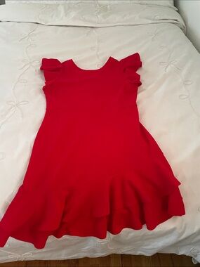 Amazon Red Ruffle Hem Flutter-Sleeve Formal Dress